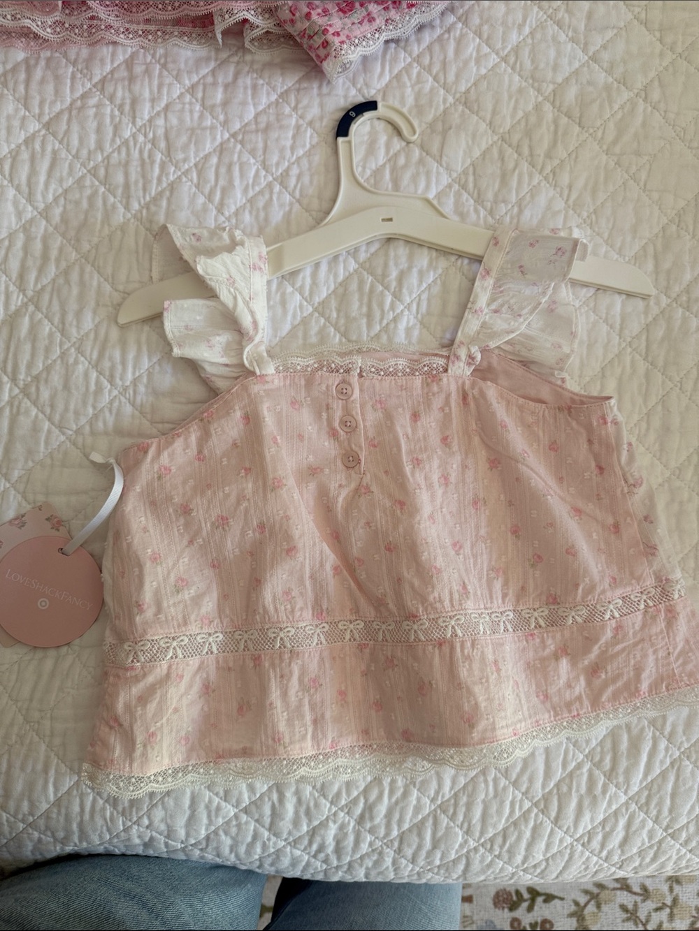 Love shack fancy girls Pink Ruffled Top - Picture 3 of 3